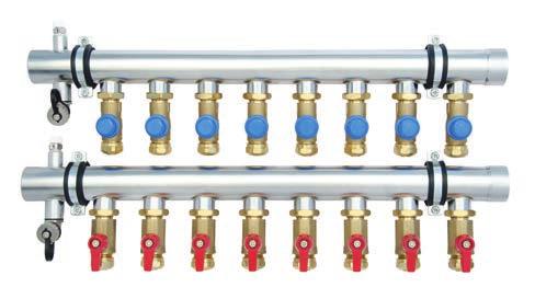 Collettore industriale 1 ½ 2 L DISTRIBUZIONE MANICOTTO Collettore industriale in acciaio inox completo di valvola di arresto sulla mandata del circuito e valvola di bilanciamento/chiusura sul