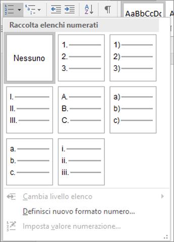 Usare elenchi ordinati 1. Posizionare il cursore in un punto qualsiasi del documento 2.