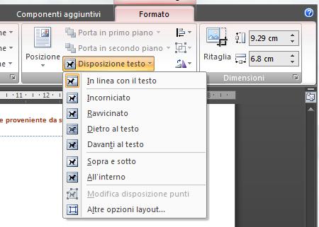 si possono applicare ombreggiature e contorni di vario tipo, nel pannello Stili immagini; si può definire la posizione dell'immagine nella pagina (centratura in orizzontale e in verticale,