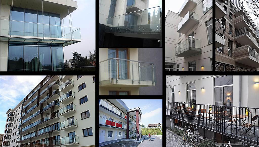 Ringhiere per terrazze e balconi Soluzioni presentate sono in acciaio inox o in acciaio zincato con riempimento di vetro stratificato oppure in vetro autoportante.