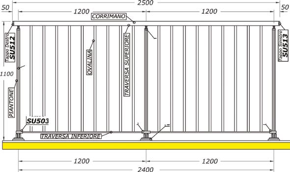 MODELLO / MODEL AIRY A FISSAGGIO A PAVIMENTO E BARRETTE VERTICALI IN ASSE FLOOR FIXING AND FIXING OF VERTICAL BARS ON AXIS SIA PER USO INTERNO CHE ESTERNO BOTH FOR INTERNAL AND EXTERNAL USE CORRI