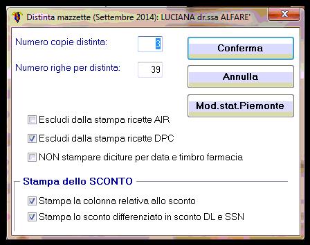 Dalla maschera della Tariffazione procedere con la funzione Distinta