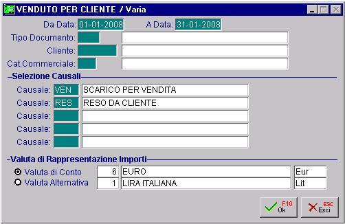 AD HOC WINDOWS STATISTICHE Venduto x Cliente Questa opzione permette di ottenere la stampa del venduto per cliente ovvero il dato globale delle vendite eseguite dall azienda ai vari clienti.