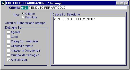 STATISTICHE - AD HOC WINDOWS Vediamo ora una elaborazione statistiche del venduto per articolo.