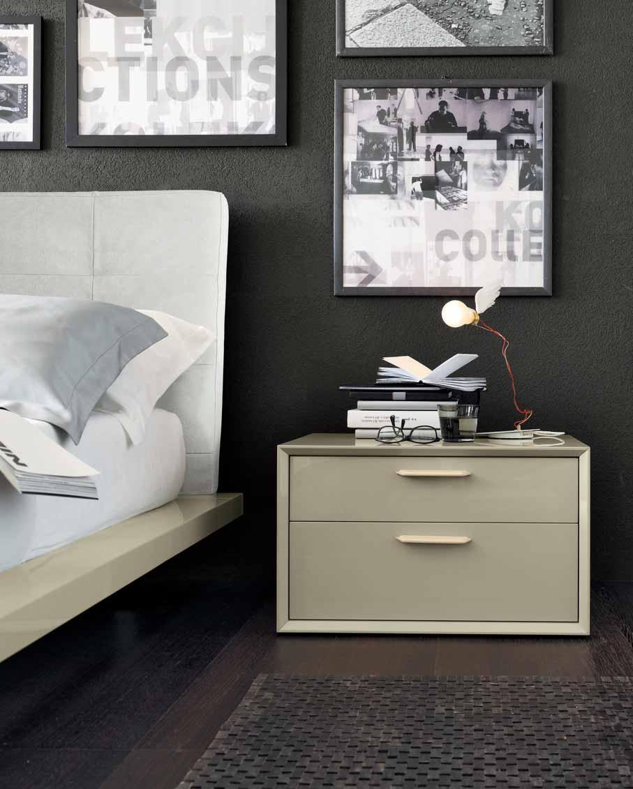 VANITY BED GLOSS CORD LACQUERED WITH UPHOLSTERED BEDHEAD W 185 D 226 H 85. LIFT BED UNIT GLOSS CORD LACQUERED.