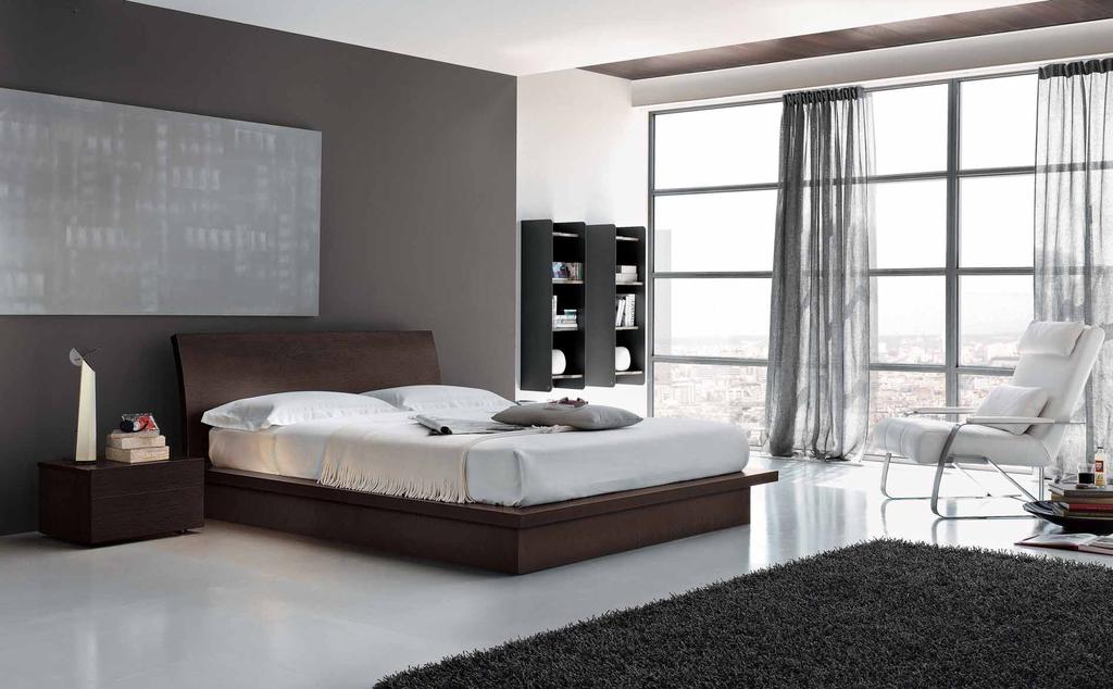 10 ATLANTIS CONTENGO letto in rovere tinto caffè L 185 P 232 H 88,5. CITY gruppo letto in rovere tinto caffè. Comodino L 57 P 45 H 35. ATLANTIS CONTENGO bed in coffee-coloured oak W 185 D 232 H 88,5.