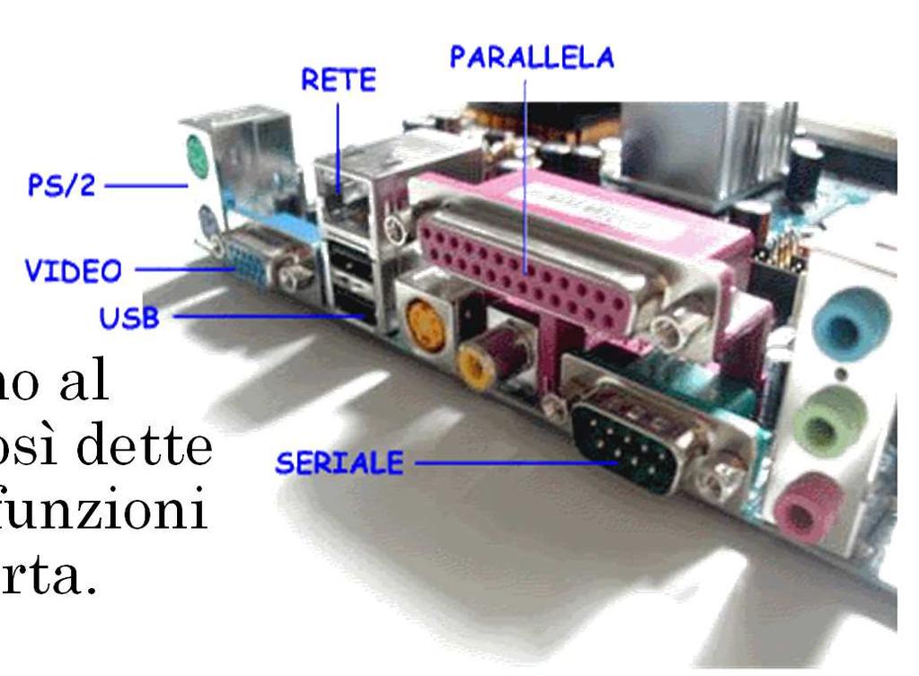 PORTE DI INPUT/OUTPUT I dispositivi che consentono di interagire con il computer sono detti periferiche e consentono la trasmissione di dati e istruzioni dall interno