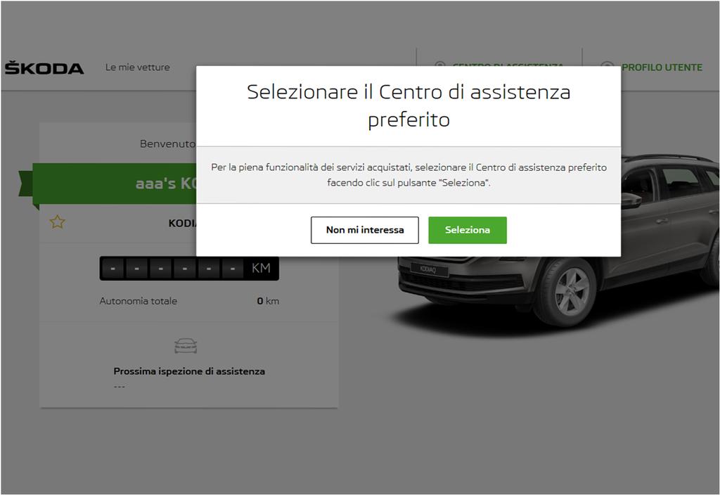 Connect Portal Passo passo Se siete un nuovo utente, vi verrà richiesto di selezionare il centro di assistenza preferito.