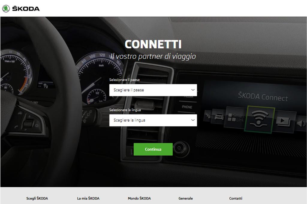 Connect Portal L utilizzo dei servizi online ŠKODA Connect richiede una precedente registrazione dell utente e del veicolo alla pagina Internet Connect