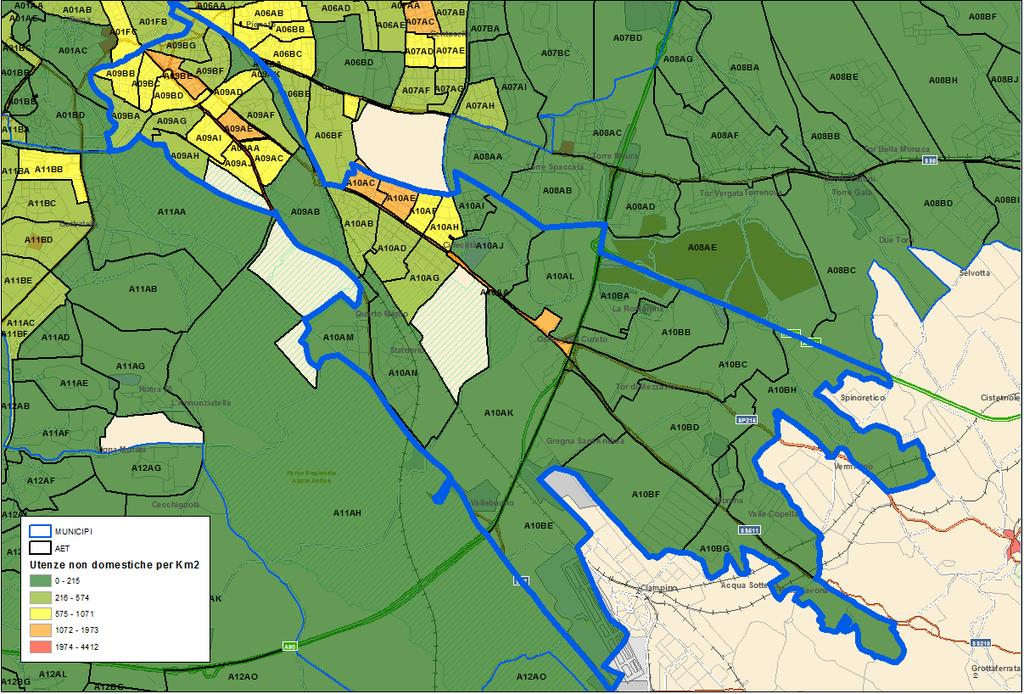 Domanda di Servizio Municipio VII Distribuzione della densità delle utenze non domestiche TaRi