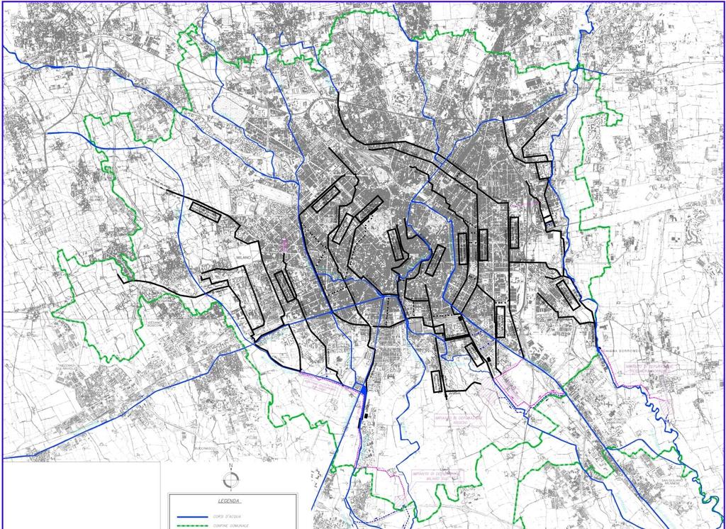 La rete idrografica e il reticolo fognario di Milano T. Guisa T. Pudiga F. Seveso F. Lambro F. Olona Naviglio Martesana Dev.