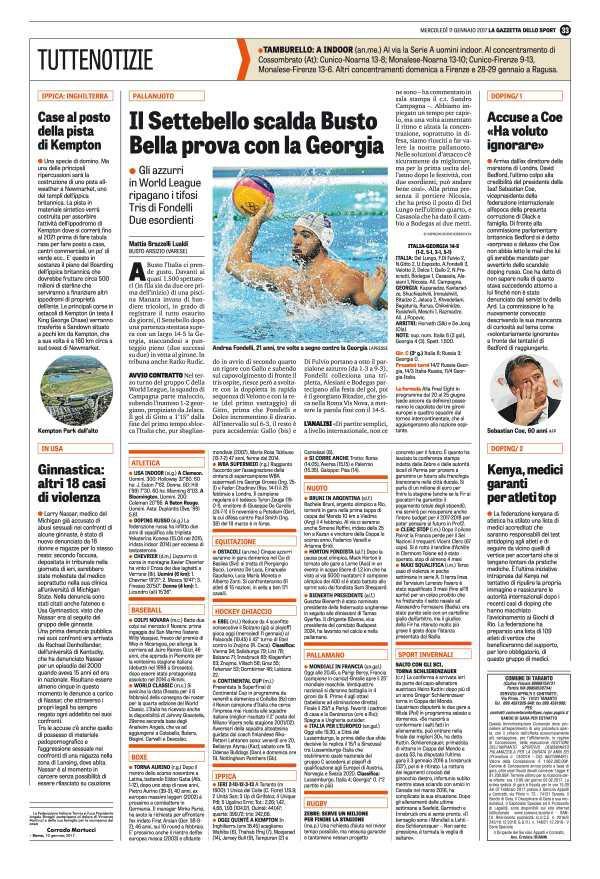 Pagina 33 La Gazzetta dello Sport pallanuoto Il Settebello scalda Busto Bella prova con la Georgia Gli azzurri in World League ripagano i tifosi Tris di Fondelli Due esordienti A Busto l' Italia ci