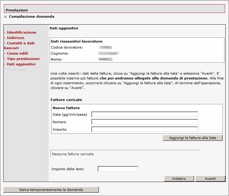 Per le prestazioni sanitarie il lavoratore deve inserire i dati relativi alla/e fattura/e per la quale