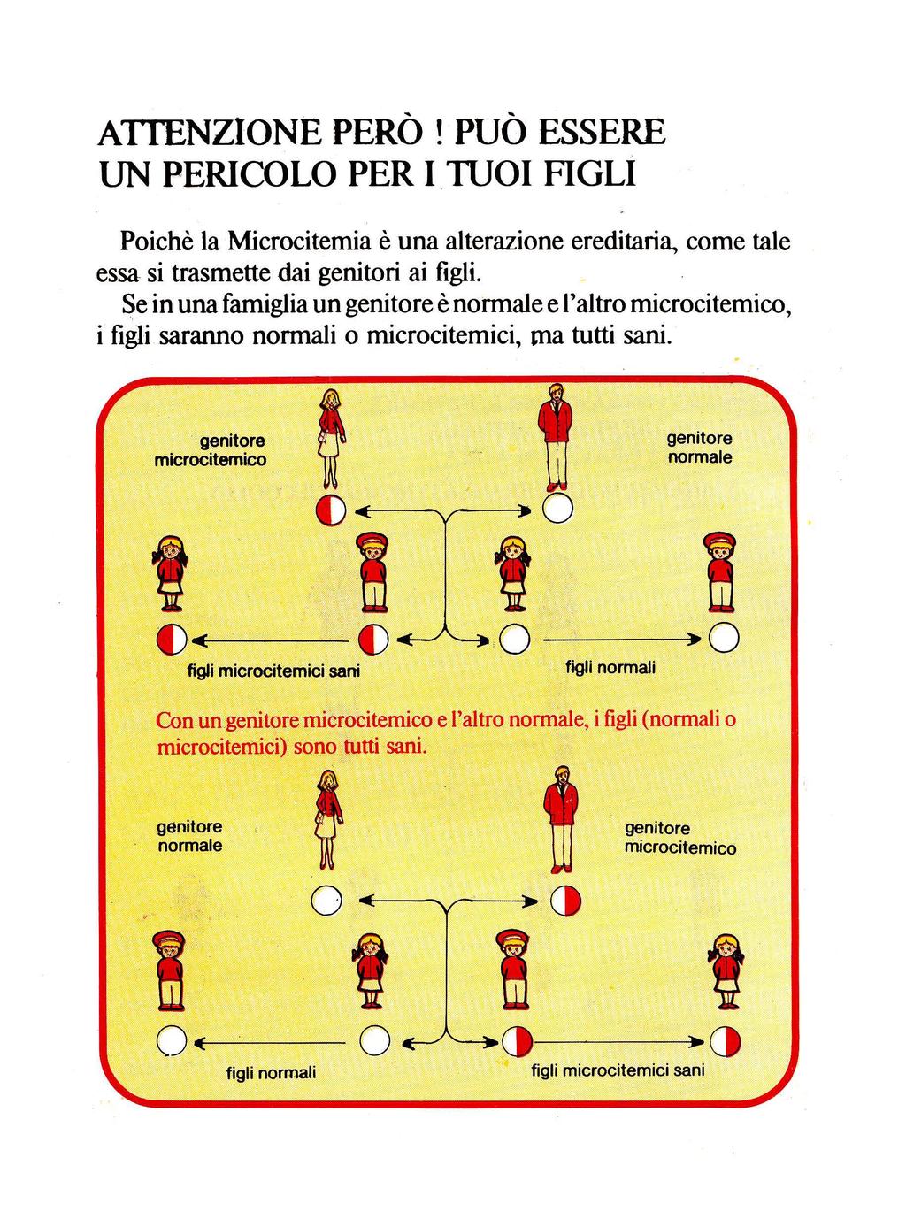 ATTENZIONE PERÒ! PUÒ ESSERE UN PERICOLO PER I ruoi FIGLI Poichè la Microcitemia è una alterazione ereditaria, come tale essa si trasmette dai genitori ai figli.