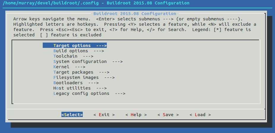 Buildroot: configurazione Si configura con kconfig come il kernel: make menuconfig Permette di definire L architettura della CPU Le caratteristiche