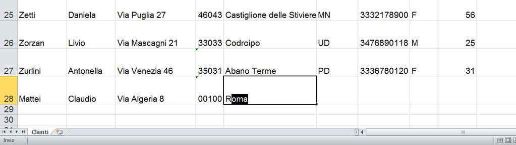 suggerimento è corretto, accettiamolo premendo Invio o una freccia direzionale, così che si possa continuare a scrivere in un altra cella; se invece è sbagliato continuiamo tranquillamente a scrivere