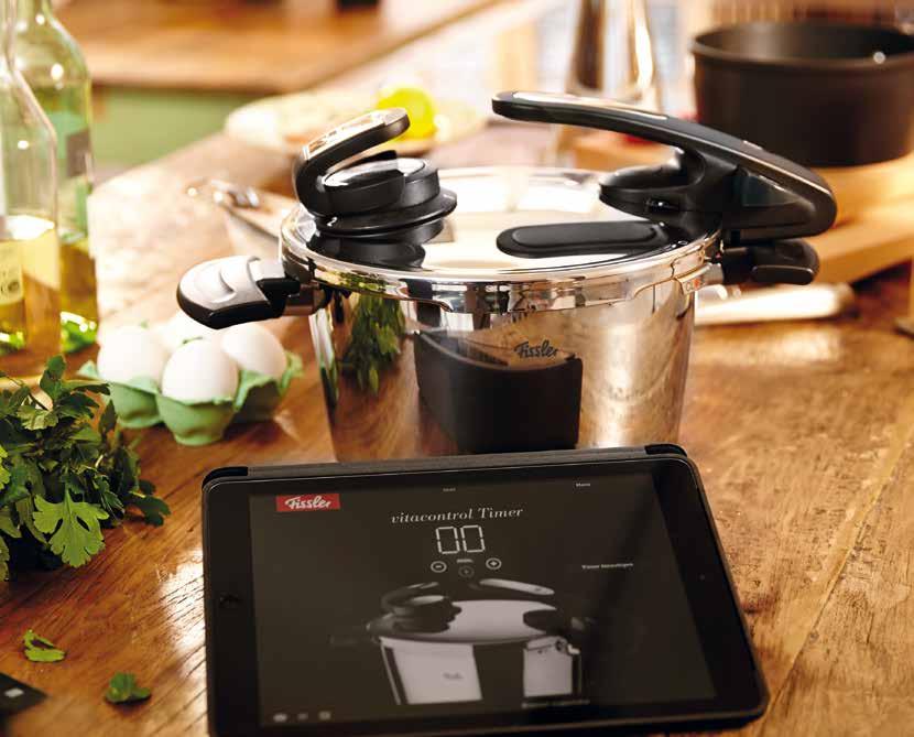 Il semplice utilizzo del Cookpit si interfaccia con l Applicazione Fissler Cooking indicando la progressione di cottura sia visivamente che acusticamente, garantendo un esperienza di cottura più