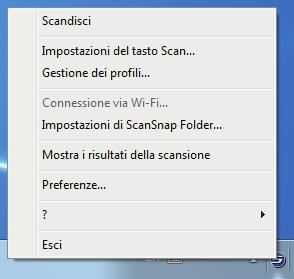 Menu clic destro Menu clic destro Questo menu si visualizza quando si fa clic destro sull'icona notifica posizionata a destra della barra delle applicazioni.