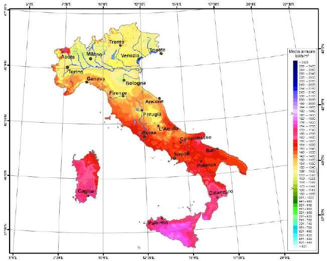 Fotovoltaico Mappa della radiazione solare