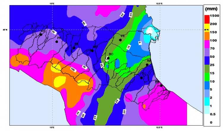 3. Cumulate di precipitazione e piene fluviali L evento meteorologico descritto nei paragrafi precedenti ha fatto registrare elevate cumulate di precipitazione su