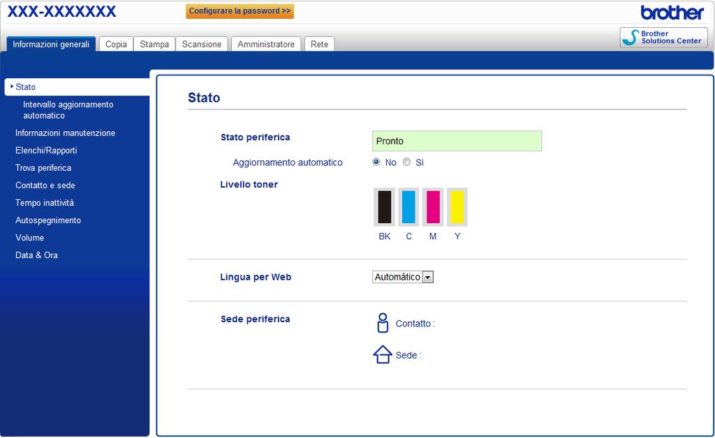 Per utenti in rete Gestione st sul We (rowser We) Il server di stmp Brother è dotto di un server We he onsente di monitorrne lo stto o di modifirne lune impostzioni di onfigurzione, trmite HTTP