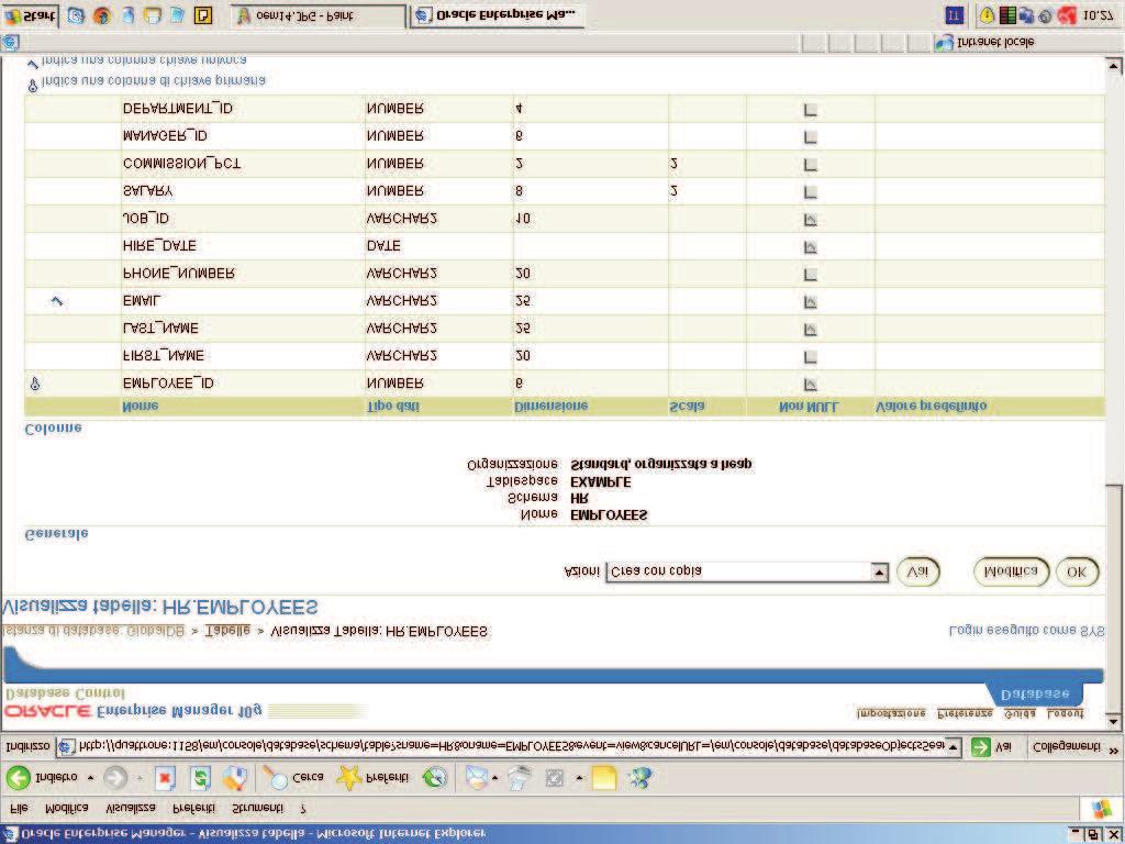 86 6 Oracle Enterprise Manager Figura 6.15. Visualizzazione delle caratteristiche di una tabella Figura 6.16. Visualizzazione del contenuto di una tabella si clicca alla voce Ok.