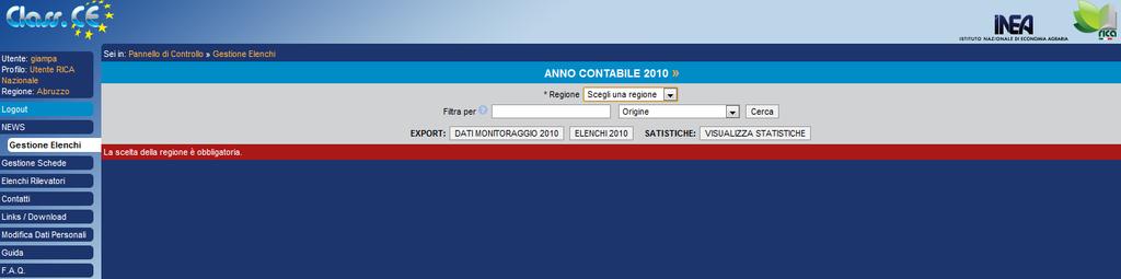 Pertanto questa funzione non è visibile agli utenti registrati nel sito come Rilevatore RICA e per gli utenti imprenditore agricolo, libero professionista, funzionario pubblico, ente agricolo,