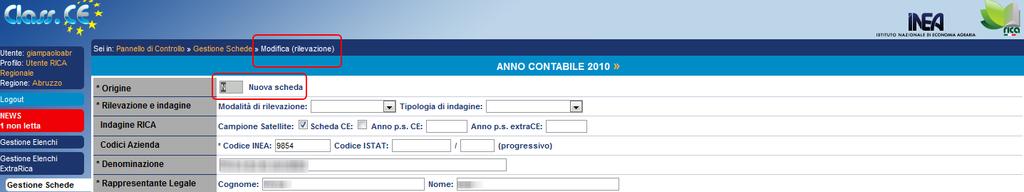 Cliccando invece su qualsiasi altro punto di una riga e possibile visualizzare ed eventualmente modificare i dati dell'azienda (di inizio e fine esercizio), le sue attività e l'esito della