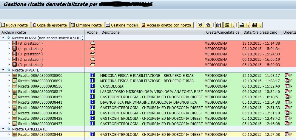 GESTIONE RICETTA DEMA - selezione anagrafica paziente Il pulsante GESTIONE RICETTA DEMA è presente nelle Workstation di reparto, Pronto Soccorso e in quelle dedicate alla refertazione della