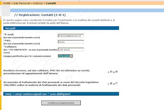 Al termine della registrazione compare il messaggio Registrazione