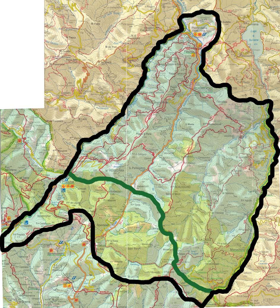 Fig. 1. Il Comprensorio delle Tre Limentre comprende tutto il territorio del Comune di e il versante adriatico del comune di Pistoia.
