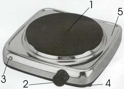 FO 4232 1. Piastra di cottura 2. Termostato di impostazione temperatura/funzionamento 3. Spia di funzionamento 4. Piedino d appoggio antiscivolo 5. Struttura in metallo MOD. FO 4233 1.