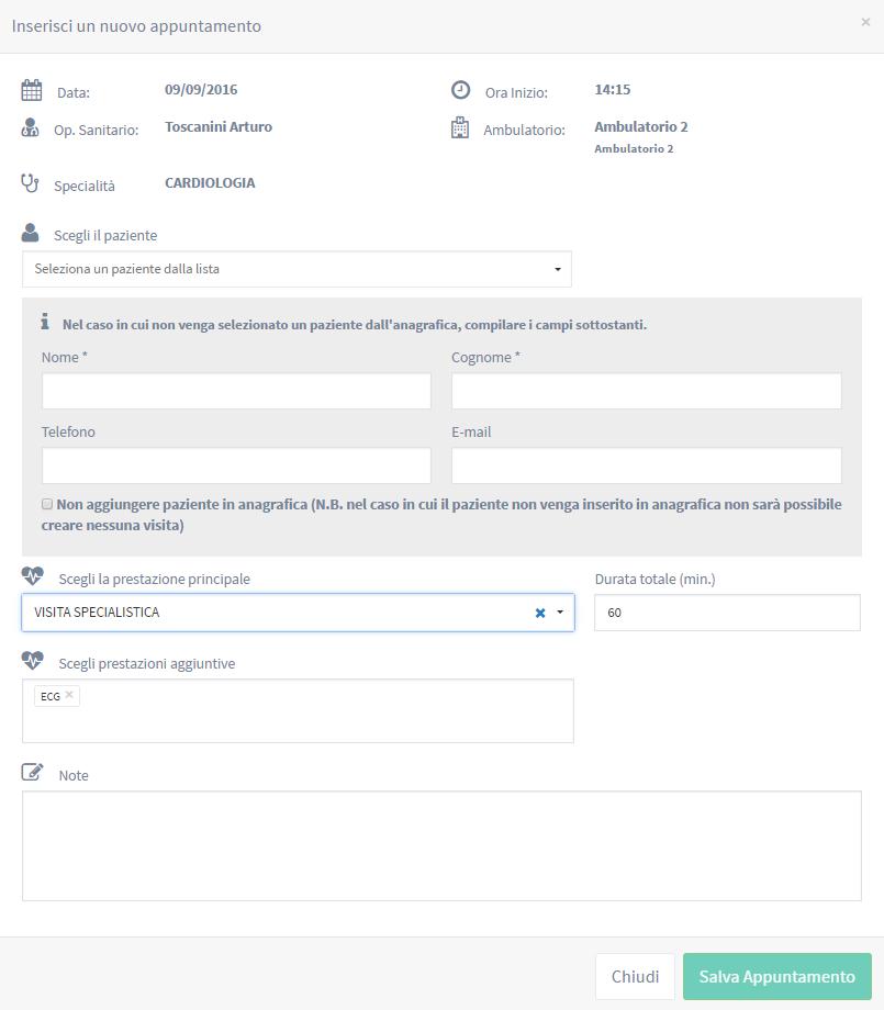 Al momento dell inserimento dell appuntamento i dati del paziente possono essere velocemente recuperati dall archivio ed in caso di nuovo paziente sono richiesti solo i