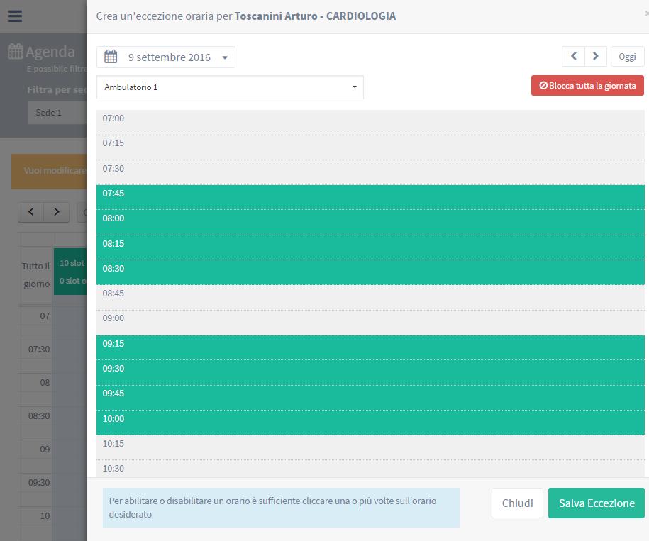 Agenda: eccezioni E possibile bloccare disponibilità di orario già fornite dagli
