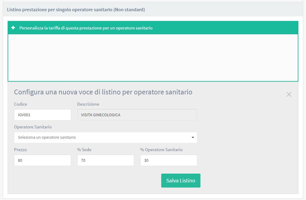 Utenti Profilazione - Per ogni utente è definito il RUOLO - Nel caso di Operatore Sanitario, le prestazioni erogate e le percentuali di rendicontazione possono essere personalizzate se diverse dal