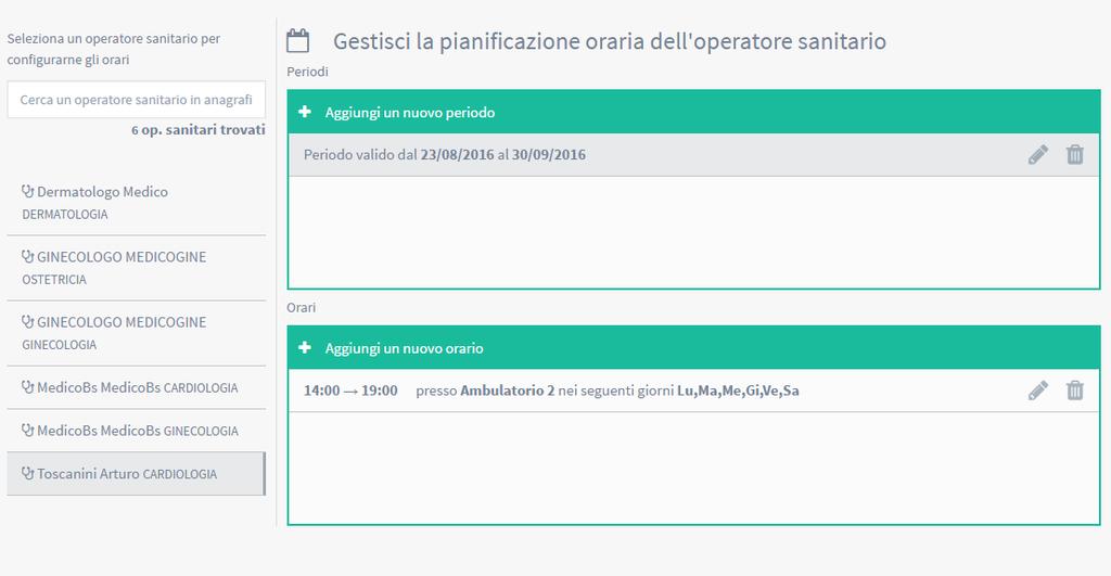 Utenti Disponibilità Agenda Per ogni operatore