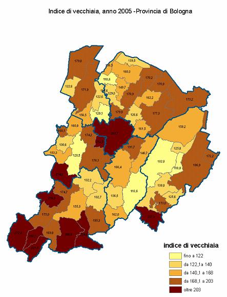 350 Bologna Casalecchio Porretta San Lazzaro Pianura Est Pianura Ovest AUSL Bologna AUSL Imola indice di vecchiaia 300 250 200 150 100 1993 1994 1995 1996 1997 1998 1999 2000 2001 2002 2003 2004 2005