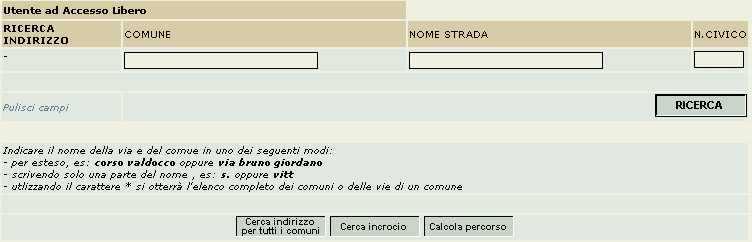 on-line gli stradari comunali georiferiti tramite strumenti GIS, mediante le seguenti