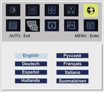 desiderata. Lingue Asiatiche: Selezionate il menu OSD delle lingue.