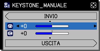 Operazioni Correzione della distorsione (continua) MANUAL: Quando viene selezionato MANUALE, premendo il pulsante o ENTER viene visualizzata la finestra di dialogo KYSTONE_MANUALE. 1. 2.