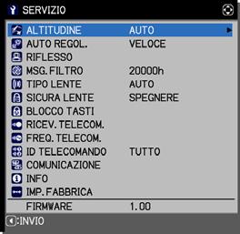 Menu OPZ. Voce Descrizione Selezionando questa voce di visualizza il menu SERVIZIO. Selezionare una voce mediante i pulsanti / e premere il pulsante oppure ENTER per eseguire l operazione.