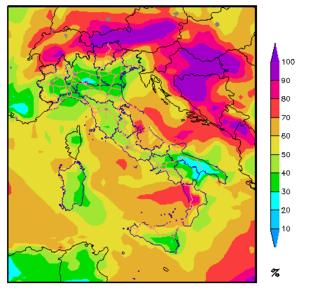 Precipitazione cumulata e vento UmiditÃ relativa Situazione: Sabato, vortice Poppea in