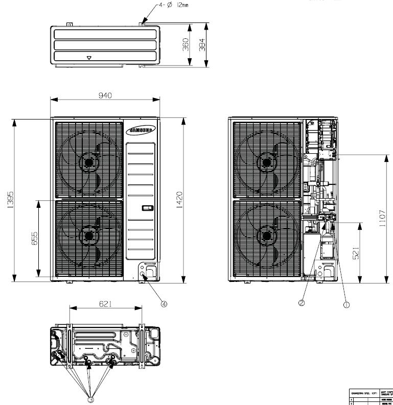 AE120/140/160JXED*H/EU Modulo idronico AE090/160JNYD*H/EU IN OUT Modelli AE120/140/160JXEDH/EU 2 Tubazione del liquido ø, mm, inch 9.