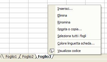 Fogli di lavoro È possibile inserire nuovi fogli di lavoro, eliminarli, spostarli e