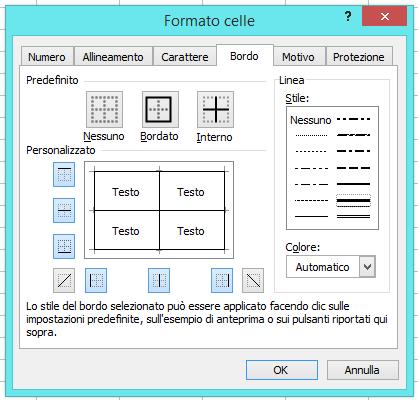 Una volta compilata la nostra tabella possiamo anche inserire dei bordi. Per fare questo selezioniamo le celle desiderate, andiamo sulla voce Formato e poi sulla voce Celle.