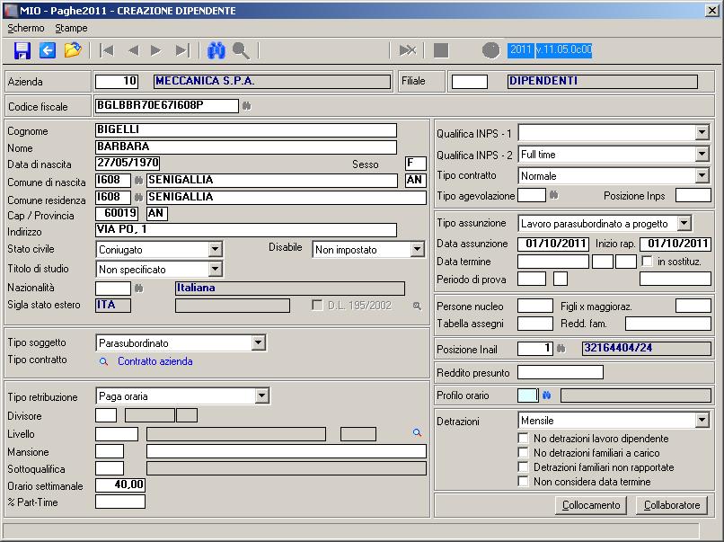 Rispondendo affermativamente alla domanda di creazione anagrafica, verrà proposta la videata riportata sotto.