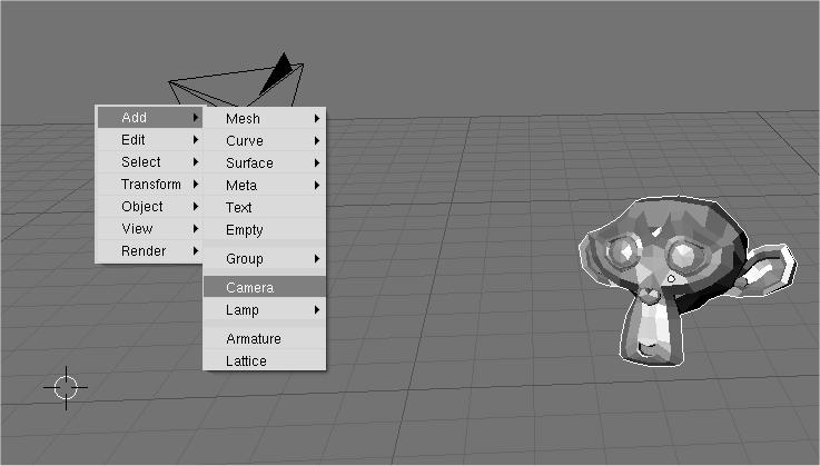 ... ed e' caratterizzata dalla direzione "verso cui guarda". In Blender le cineprese libere vengono inserite mediante la voce Add -> Camera dell'hotbox.