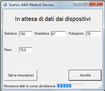 ACQUISIZIONE PESO E PRESSIONE ARTERIOSA Se si dispone della Configurazione con Bilancia In questa schermata è possibile acquisire la misurazione di peso corporeo e pressione arteriosa del paziente.