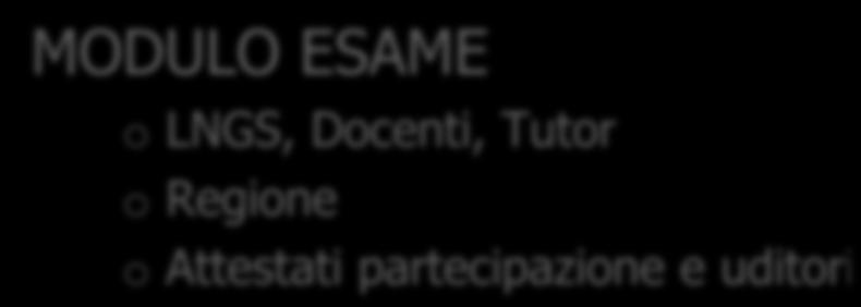 4 MODULO ESAME o LNGS, Docenti, Tutor o Regione o Attestati