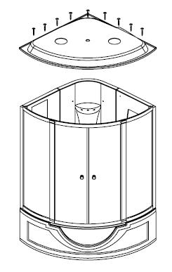 5. Installare la struttura a vetri sulla vasca, usare viti per fissare il pannello posteriore e la struttura di vetro.